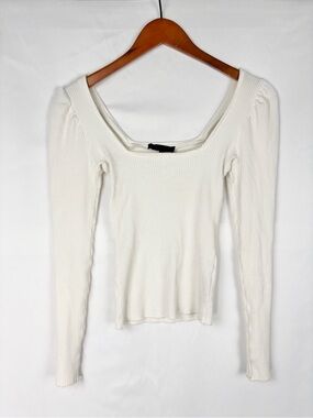 The Range Ribbed Square Neck Long Sleeve White Size S